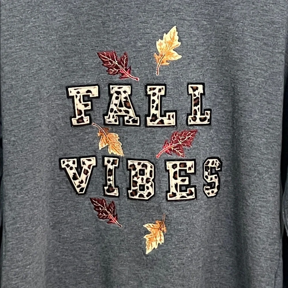 Fall Vibes Top Sweatshirt Leave Grandma Embroidered Shirt Autumn Leopard Cheetah - Picture 3 of 12